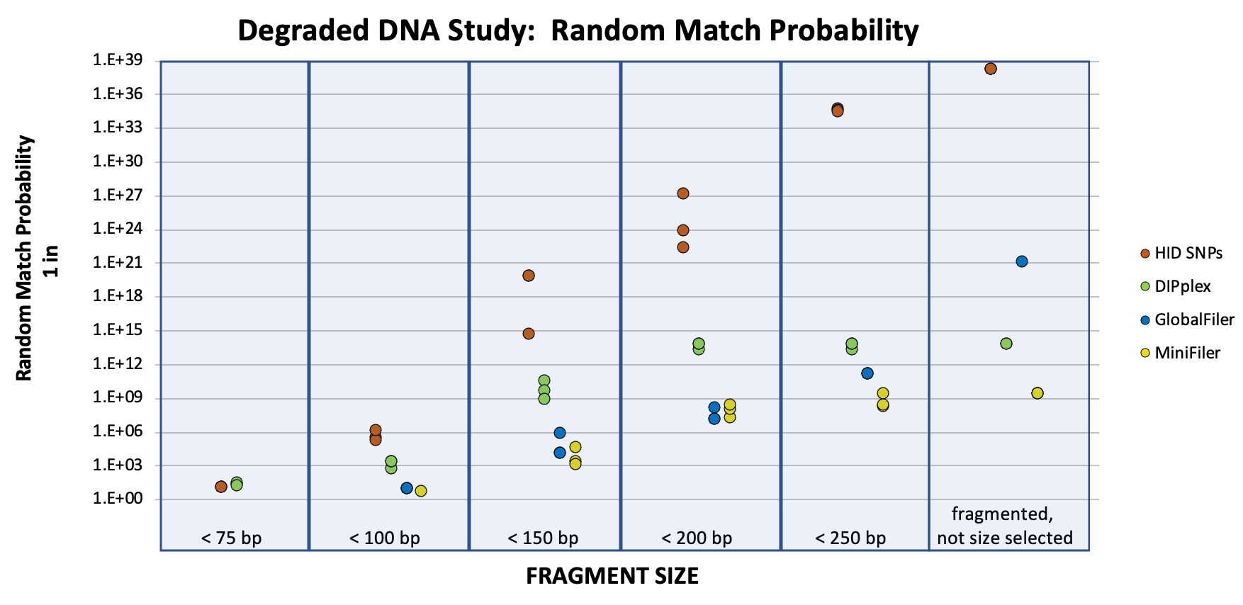 Degraded DNA Study: Random Match Probability graph